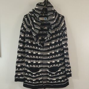 Anthropologie Sparrow Open Knit Hooded Cardigan Sweater Size Med Black White
